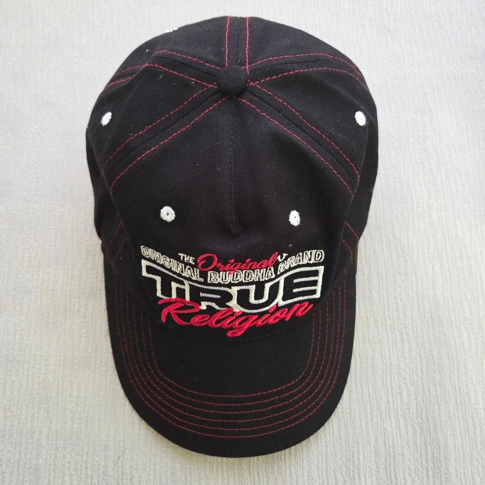 NEW True Religion Baseball Cap‎ Hat Black Red Stitching Original Buddha Brand OS